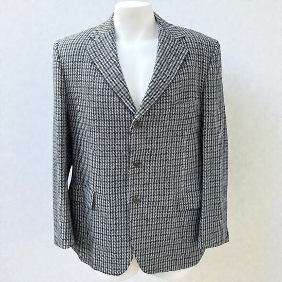 VTG Donegal Mist Sport Coat Jacket 44R Black Gray Houndstooth Handwoven Tweed